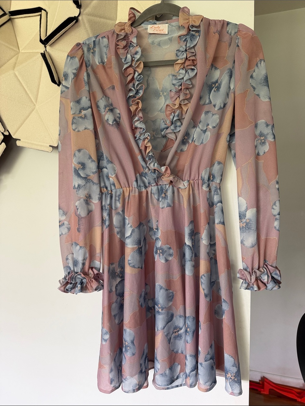 Vintage sheer floral spring grandma core dress ruffle small FLAW